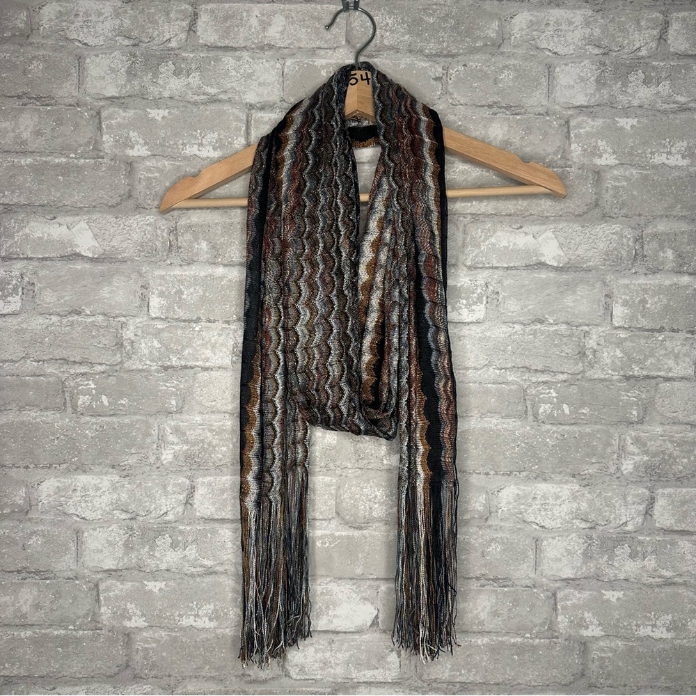 EUC Multicolor Striped Patterned Scarf Sparkly with Fringe  (RN#67508)